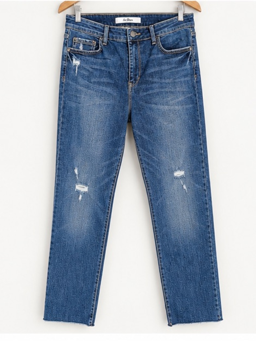 Sam Edelman High Rise Crop Kick Flare Jeans Size 33 Raw Hem Stiletto Blue Comfy